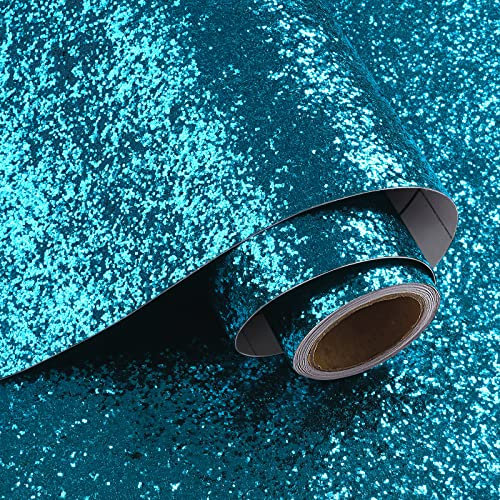 VaryPaper Tapete Glitzer Blau Dekofolie Möbelfolie 40cmx800cm Klebefolie Blau Pailletten Glitzer Selbstklebende Folie für Möbel Wandverkleidung Selbstklebend Schrankpapier Vintage Wohnzimmer Regal
