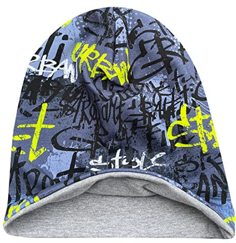 Wollhuhn ÖKO Jungen/Mädchen Bequeme Weiche Long Beanie/Mütze/Beanie-Mütze/Strickmütze/Kindermütze Jersey Gefüttert Übergangszeiten (Öko-Stoffe/Bio) (LB Skater Lime, M)
