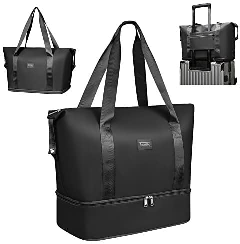 flintronic Reisetasche Damen, Faltbare Reisetasche, Sporttasche mit Nassfach, Handgepäck Tasche, Wasserdicht Travel Bag Duffle Bag, Trainingstasche, Handtasche für Sport & Reisen-Schwarz