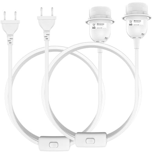 2 Stück E27 Lampenfassung mit Kabel,E27 Fassung mit Schalter und Stecker,Lampenfüße mit 3m Kabel Netzkabel Schraubring für Lampenaufhängung Pendelleuchte Hängeleuchte-Weiß