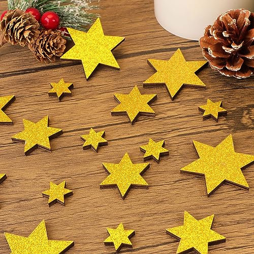 36 Stück 3 Größen Holzsterne Streudeko Glitzer Sterne aus Holz Basteln Konfetti Dekoration Tisch Deko Ideal als Weihnachtsdeko Tischdeko Weihnachten Jubiläum Hochzeit Geburtstag Party