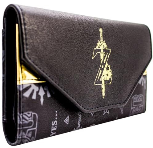 Zelda Breath of The Wild Wake Up Link Sword Emblem Purse Tri-Fold Coin, ID & Card Holder, Black