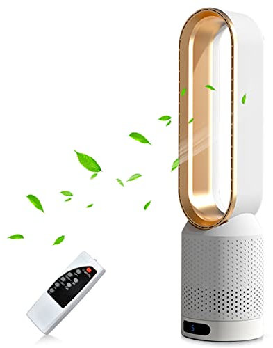 Solace Tower Fan for Bedroom, 20 Inch Bladeless Fan, 80° Oscillating with Remote, 8 Speeds, 2H Timer, Quiet Desk Cooling Standing Floor Fans Indoor Home Office Room (Gold)