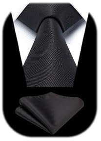 HISDERN Krawatte Herren Schwarz Klassische Hochzeit Krawatte mit Einstecktuch Set Formal Elegante Business Party
