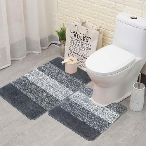 Famibay Badematte, 2-teilig, Badematte und WC-Vorleger, rutschfest, waschbar, Badematte, super saugfähig, Badteppich, WC-Vorleger, Mikrofaser, Badezimmerbodenmatte