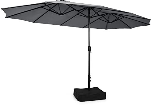 COSTWAY Parasol de Jardin Exterieur avec Pied, Parasol Double Face 4 M Rectangulaire pour 6-8 Personnes avec 2 Sacs de Sable, Manivelle, Ventilation, pour Terrasse, Patio, Piscine, Balcon, Gris