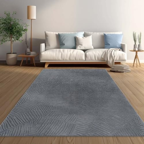 Taracarpet Weicher Kurzflor Designer Teppich in Hasenfell-Optik Supersoft ideal fürs Wohnzimmer Schlafzimmer und Kinderzimmer blätter floral anthrazit 120x170 cm