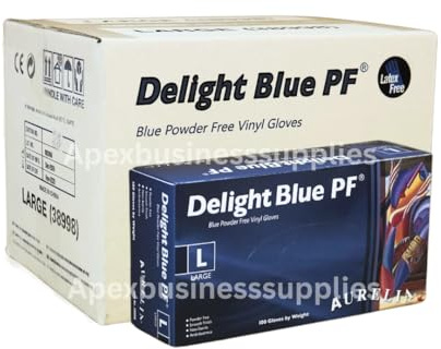 Apex Business Supplies Large 1000 Vinyl Blue Gloves Delight PF Disposable Gloves | Powder Free and Non-Sterile Multipurpose Strong Disposable Gloves | Medical & Food Grade Gloves 10 Boxes