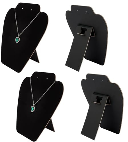 ASelected 4 Pcs Velvet Jewelry Necklace & Earring Display Stand Black, 21 cm Height Chain Holder 3D Organizer, Mannequin Model