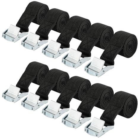 Behiruch 10 Stück zurrgurt, gurtband 25 mm x 1 m, Spanngurte Kurz mit Klemmschloss, Verstellbare Zurrgurt, Gurte zum Befestigen, Zurrgurte für Auto, Fahrrad, Sackkarre, Motorrad, Gepäck (Schwarz)
