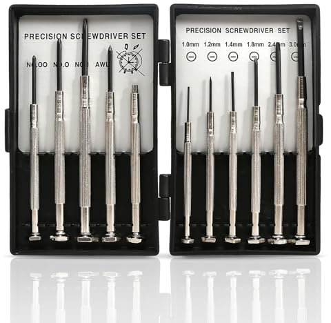 11 Pièces Jeu de Mini Tournevis de Précision Kit de Tournevise Précision Tournevis Horloger Plat/Cruciforme Set de Tournevis Petits Tournevis pour Montres Lunettes Réparation D'ordinateur
