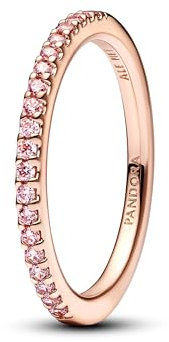 PANDORA Timeless Funkelnder Rosafarbener Pavé-Band Ring aus Sterling Silber mitrosévergoldeter Metalllegierung und Zirkonia, Größe: 52, 182999C01-52