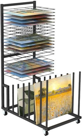 lesolar Art Drying Rack | Mobile Metal Art Storage Rack with 20 Removable Shelves | Studio and Tabletop Storage for Kids, Painting Drying With Wheels, Stack Rack for Painting