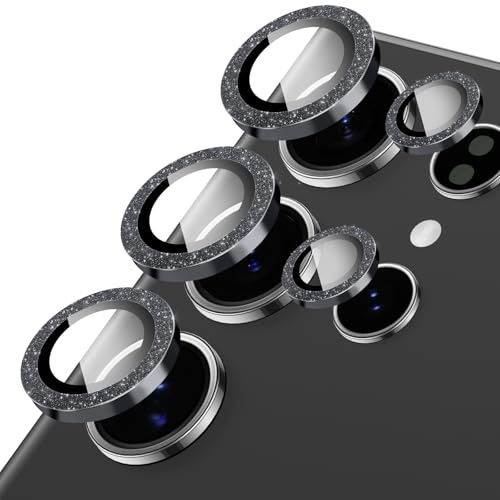 Oelrstfe Kamera Schutz für Samsung Galaxy S24 Ultra Kameraschutz,Kratzfest 9H Härte HD Linsenschutz Schutzfolie,Kamera Displayschutz Schutzglas Transparent Glitzer Linse Displayschutzfolie,Schwarz