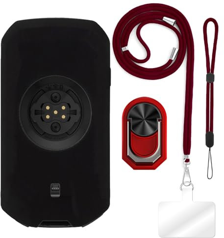 ESACMOT Étui compatible avec Garmin Edge 1050 (8,9 cm) + bandoulière réglable et cordon tour de cou, dragonne souple et anneau de support de style Mecha avec béquille