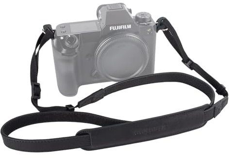 MUZIRI KIINOKOO Camera Strap Genuine Leather with Nylon Belt - Adjustable Shoulder Neck Strap Comes with Triangular Rings for Most of Digital Cameras- Length 90cm to 140cm - Black