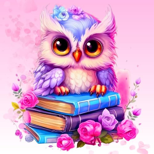 Picmondoo Diamond Painting – 30x30 cm, Mit quadratischen Harzsteinen, AB-Steinen, Strassfarben & Metallicfarben – DIY-Kunstwerk für Erwachsene & Kinder (Büchereule)