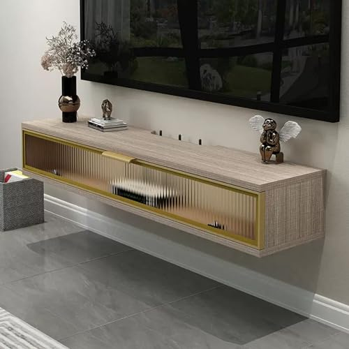 JKJZSALJ Mobiletto Porta TV Piccolo, Mobiletto Porta TV Sospeso con Anta A Ribalta in Vetro, per Camera da Letto, Sala Multimediale, Piccolo Soggiorno, Grigio, 80 Cm/31 Pollici