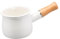 F Fityle Enamel Milk Pan, Mini Butter Warmer 10cm Saucepan Pan Cookware with Wooden Handle, Coffee Warmer, Chocolate Melting Pot, White, 10cm
