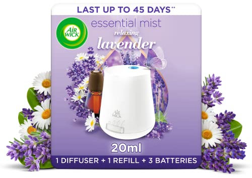 Air Wick Essential Mist Diffuser Kit, Relaxing Lavender, 1 Device & 1 refill (20ml), Natural Essential Oils, Last up to 45 days , Air freshener
