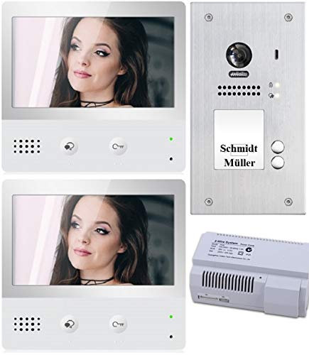 Zweifamilienhaus Video Türsprechanlage, 7 Zoll Monitor DX471 WiFi, Aussenstation DT607 Unterputz mit 170° Fischaugenkamera und RFID (inkl. 5 Chips mit MasterAdd und MasterDelete)