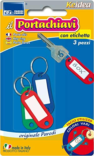 PARODI & PARODI Buntes Set, 3 Schlüsselanhänger, beschriftbarer Etikettenhalter für Hausschlüssel, Garage, Boxen ECC, neutral, Standard