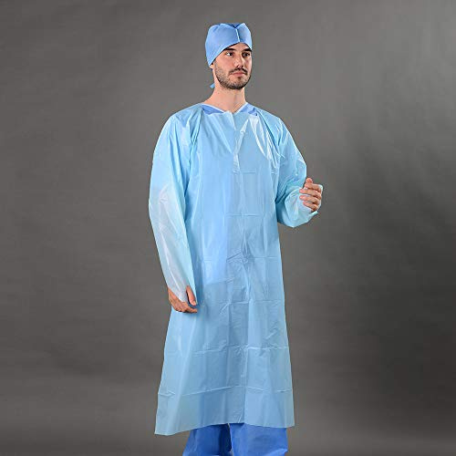 Omnitex Disposable Thumb Loop Isolation Gown | Fluid Resistant | Long Sleeved Apron - Blue | Individually wrapped (200x Gowns)