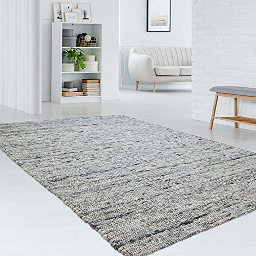Taracarpet gewalkter exklusiver Hand-Web-Teppich handgewebter Teppich aus Wolle mit SCHWARZER Kette 250x290 cm Grau