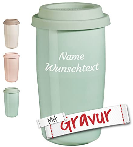 ASA Selection cup&go Thermobecher mit Gravur, Porzellan Reisebecher Isolierbecher Kaffeebecher personalisiert mit Namen als Geschenk für Mama Papa Freundin Mann Frau zum Geburtstag Weihnachten, MINT