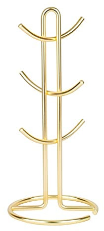 ZAJ Porte-gobelets Porte-mug métallique en métal avec 6 Crochets pour la Tasse de Tasse Tasse de Bureau Porte-mug de Bureau Sacrement Gratuit Cuisine Bar Café Décorations Portable (Color : Gold)