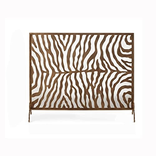 KUYWLMKMZZ Decorative Fireplace Fire Place Screen/Grate Spark Screen Wrought Iron Hollow Zebra Stripe Spark Protection Cover Decorative Screens Fireplace Covers Decorative (Color : A)