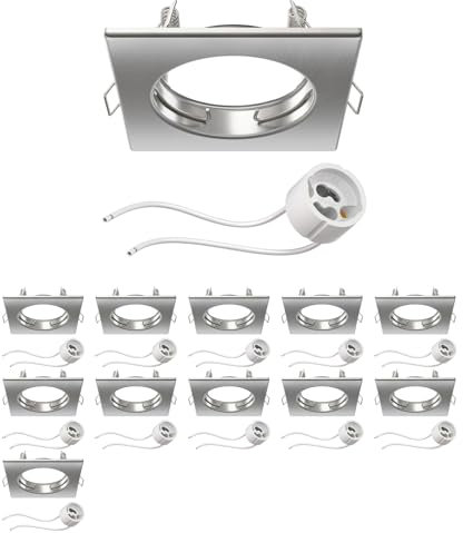 ledscom.de 12 Stück Deckeneinbaurahmen RIR Einbaurahmen chrom matt eckig (LED/Halogen/GU10/MR16/PAR16/50mm) inkl. GU10 Fassung