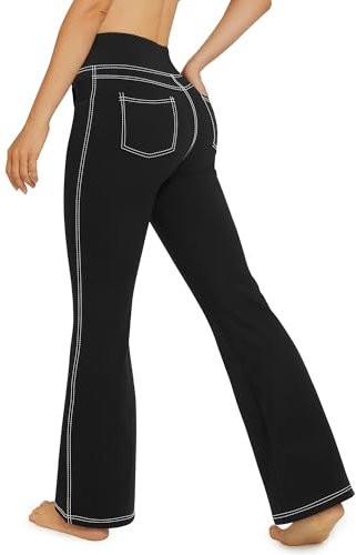 G4Free Yogahose Damen Schlaghose Yoga Stretch Hosen Damen Hohe Taille Bootcut Jeans Freizeithose Sporthose Training Fitness Arbeit Schwarz,XXL