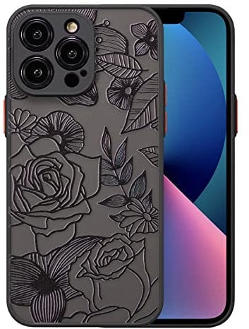 XIZYO Designed for iPhone 13 Pro 6.1 Inch Case, Rose Pattern Floral Print Design Slim Case for Girls Women TPU Bumper Shockproof Protective Cover, Black