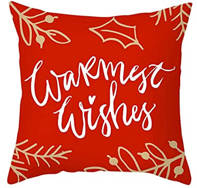 AMDXD 40x40cm Weihnachten Kissenbezug, AST Englisch Dekokissen aus Polyester Weich Bequem, Quadratische Kissenhülle für Sofa Schlafzimmer Büro Auto Dekoration, Rot Weiß