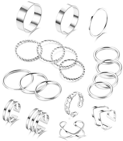 Adramata 19PCS Edelstahl Ringe für Frauen Knöchel Ringe stapelbar Ringe Silber/Gold Ringe Verlobungsring Damen Schmuck,S