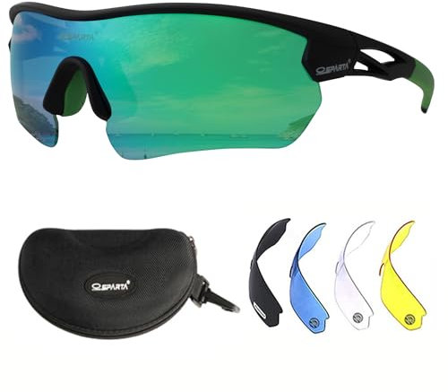 OUTDOORSPARTA Sport Sonnenbrille(3. Schwarzer Rahmen, Volle Linse gespiegelt Grün)