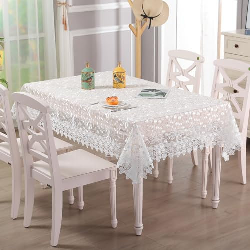 Spitze Tischdecke Rechteck Chic gestickte Tischtuch, Vintage Elegante Blumendesign Tischdecke für Hochzeitsbankett Geburtstagsparty Formeller Esstisch, Weiß, 130×180cm