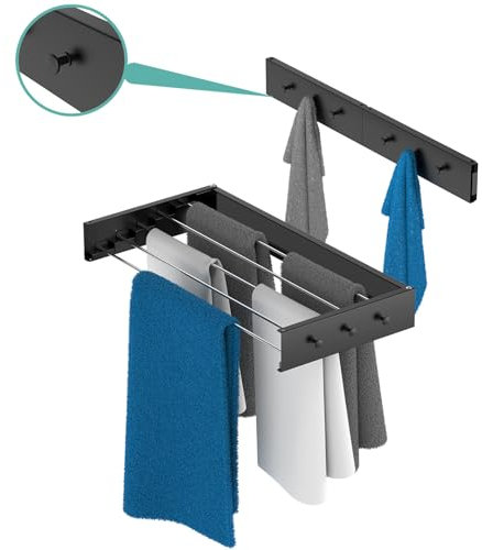 delemopure Wäschetrockner Wand Wäscheleine zur Wandmontage, aus hochwertigem Aluminium,Indoor & Outdoor 80 cm (Anthrazit Kleiderhaken)