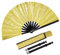 Fumwase Glitter Large Rave Fan Rave Hand Fan for Men Women Rave Accessories for Women with Leg Strap and Fabric Case Bag for Music Festival Weddings Performance Decoration (Gold)