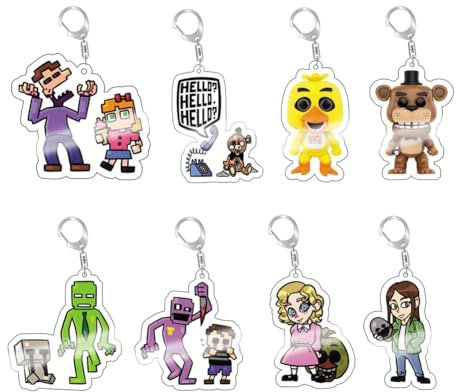 LJFIWY Lot de 8 porte-clés FNAF Five Nights Game - Pendentif pour cartable - Ornement à suspendre - Figurine de sécurité en acrylique - Accessoires pour fans, Type 5, 60X50MM