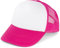styleBREAKER Unisex 5-Panel Trucker Cap mit Mesh-Einsatz | verstellbares Basecap mit Click Snap Verschluss | luftiges Netz Cap für Damen und Herren, Farbe:Weiß-Himbeer