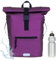 Rucksack Herren Plane Time Bag Kurierrucksack Roll-Top Fahrradrucksack Sport Fitness Damen 23 Liter A4 12821 + Flasche (Violett Berry Metallic 13074)