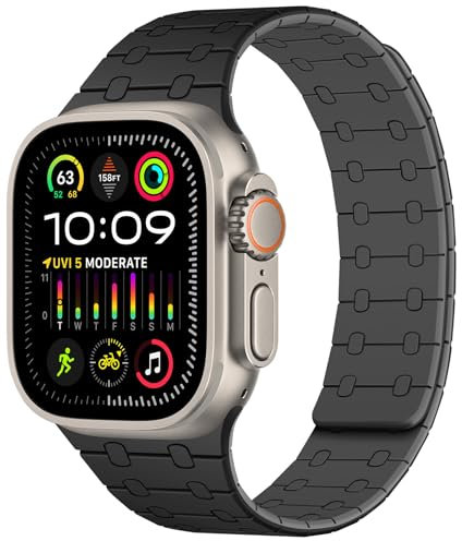 Amizee Compatibile con Cinturino Apple Watch 49mm 46mm 45mm 44mm 42mm 41mm 40mm 38mm, Cinturino Silicone Magnetiche per iWatch Ultra 2 Series 10 9 8 7 6 SE 5 4 3 2 1 (42/44/45/46/49, Nero Grigio)