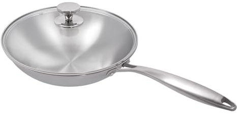 Bratpfanne, Edelstahl-Bratpfanne, Pfanne mit gehärtetem Glasdeckel für Familien, Restaurants, Hotels, Fast-Food-Läden Kompatibel mit Gas- Induktions- und Glaskeramikkochfeldern zum Anbraten (30cm)