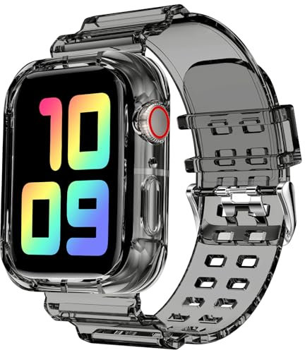 DABAOZA Correa transparente compatible con Apple Watch con funda de parachoques de 41 mm, 40 mm, 38 mm, correa deportiva de TPU con purpurina para iWatch SE Ultra 3 2 Series 11 10 9 8 7 6 5 4 3 2 1