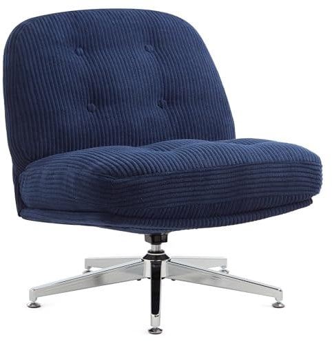 IWMH Bürostuhl ohne Armlehne, Sessel Wohnzimmer mit gekreuzten Beinen, Ergonomischer Drehstuhl mit Extra Stoff großes Kissen, Schreibtischstuhl für Heimbüro,Vanity,Schlafzimmer (Blau)