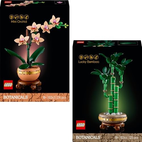Lego Mini Orchidee & Glücks Bambus: Lego Blumen Neuheiten Kombi – Zwei Icons Pflanzen als Zimmer Deko, Botanical Collection, Orchideen Blume für Erwachsene (10343, 10344)