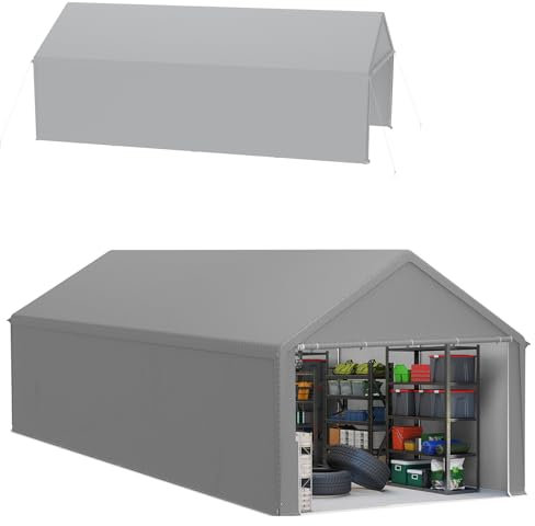 Froadp Lagerzelt 4x8 m – Gerätezelt, Gerätehaus & Zeltgarage in einem – wetterfester Unterstand mit robuster PE-Plane & Stahlrahmen, ideal für Werkzeuge, Paletten, Garten & Baustelle (Grau)