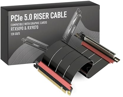 LINKUP - AVA5 Armour PCIE 5.0 Riser-Kabel [40cm (Gesamtlänge 44cm)] RTX5090 RX9070 GPU Bereit | x16 128GB/s Geschwindigkeit | PCIe 4.0 & WRX80/WRX90E Kompatibel | Rechter Winkel Schwarz